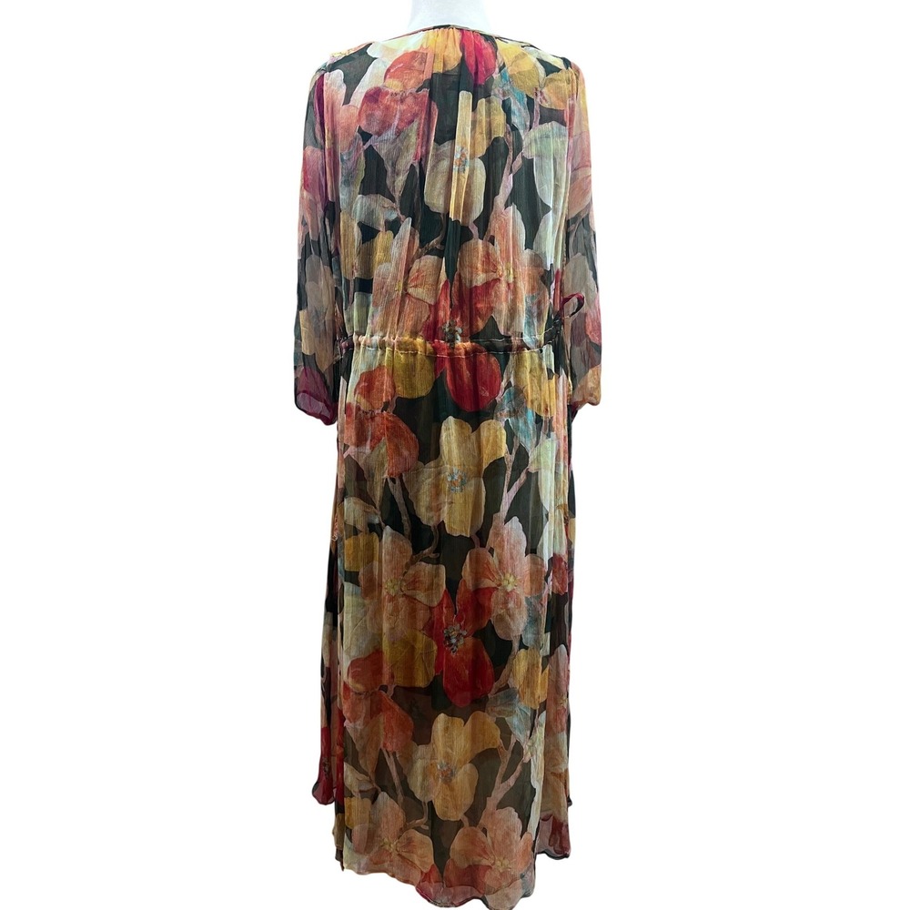 STYLEWE Floral Silk Maxi Dress with Removable Cape Sheer Long Sleeve Multi Color - Picture 3 of 11